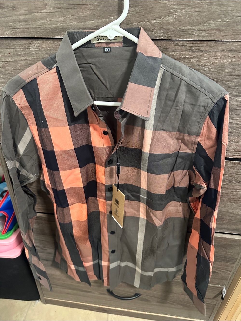 Orange and green Large Check Button-Down Shirt size S